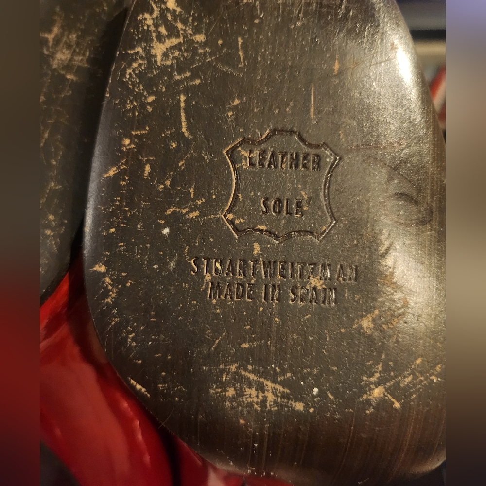 Stuart Weitzman Red Peep Open Toe Heels 7.5 - image 2